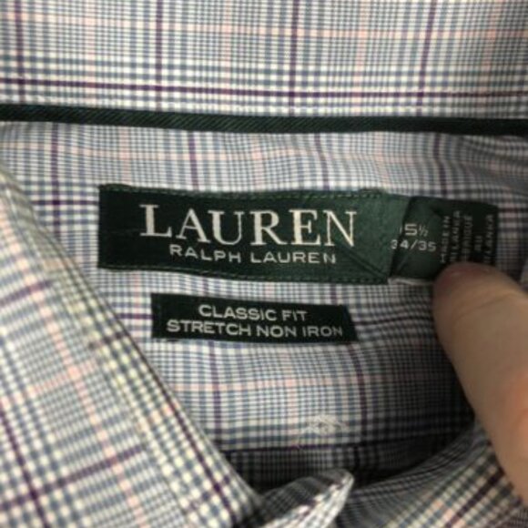 Lauren Ralph Lauren 15.5 34/35 Classic Fit Stretch Blue Plaid Button Up Shirt - Picture 2 of 8